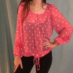 women's pink & white polkadot blouse